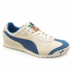 Puma Male Roma Italia Leather Upper Fashion Trainers in White and Blue