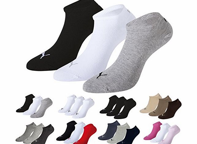 Puma Sports Socks - Unisex Invisible Sneakers 3P -Three Pair Packs Of Plain/Mix Black UK Size 9-11