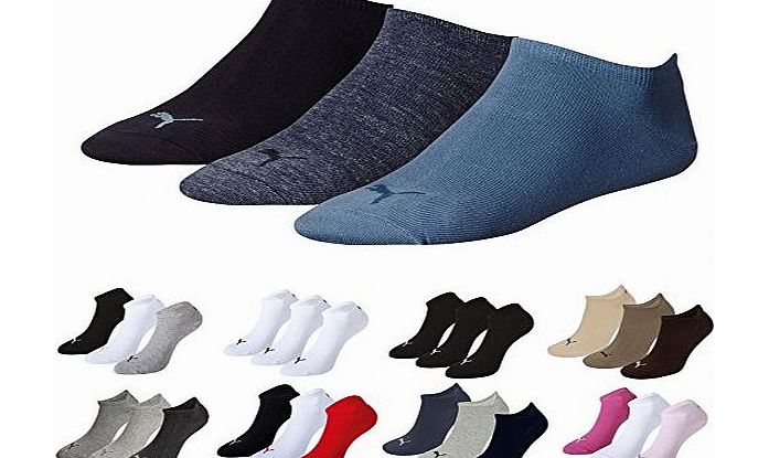 Puma Sports Socks - Unisex Invisible Sneakers 3P -Three Pair Packs Of Plain/Mix Denim Blue UK Size 6-8