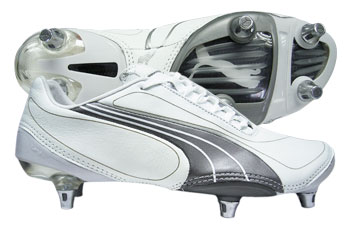 Puma V1-08 SG K Leather Football Boots White/Grey