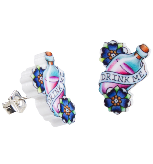 Drink Me Wonderland Tattoo Stud Earrings from