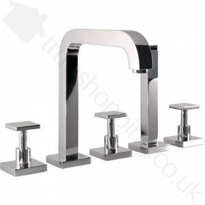 Square Chrome Deck Mounted 4 Tap Hole Bath