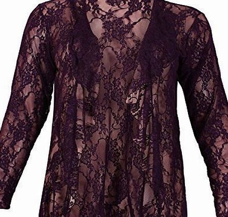 New Womens Plus Size Floral Pattern Lace Cardigan Long Sleeve Womens Waterfall Open Top Purple Size 20