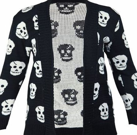 Purple Hanger New Womens Skull Print Pattern Ladies Knitted Chunky Knit Boyfriend Open Cardigan Top Plus Size Black Size 14