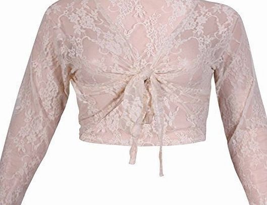 Purple Hanger Womens Long Full Sleeves Ladies Stretch Floral Lace Mesh Bolero Crop Cardigan Tie Shrug Top Plus Size Purple 18 - 20