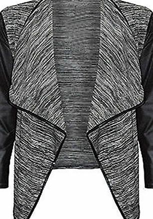 Purple Hanger Womens Long Sleeve Ladies Stretch Wet Look Wrapover Waterfall PVC PU Trim Open Cardigan Jacket Coat Grey 12 - 14