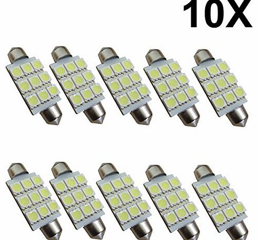 QUESTWAY 10X Big Free Off Interior Light Bulb 1.6W Cool White 12V LED 42mm Car parts 9-SMD LED White Car Dome Festoon Interior Light Bulb