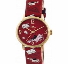 Radley Ladies Gold Plated Red Travel Print Strap