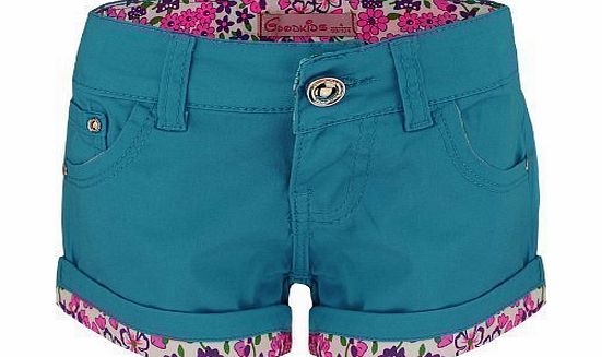 RageIT Girls Floral Hem Denim Shorts FC-124 in Turquoise 7-8 Years