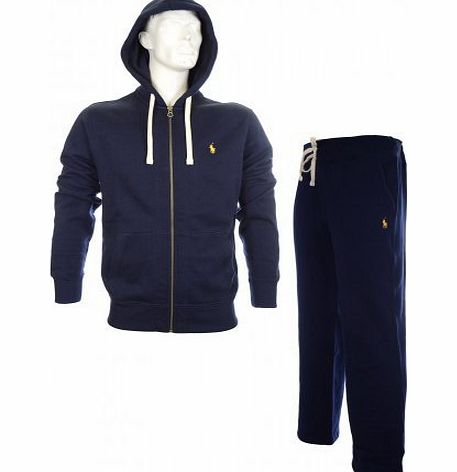 Ralph Lauren New Mens Ralph Lauren Fleece Hooded Full Tracksuit Top amp; Bottom S M L XL Black Navy Grey (Small, Navy)