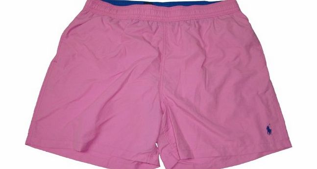 Ralph Lauren Polo by Ralph Lauren Mens Swim Trunks Pink with Navy Pony, XXL