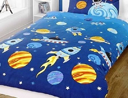 Rapport BOYS ROCKETS SPACE & PLANETS SINGLE DUVET COVER & PILLOWCASE - BLUE, Blue, Single (135x200cm