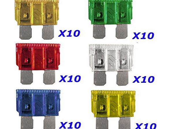 RC Pack of 60 - Auto STANDARD Blade fuses 5 10 15 20 25 30 AMP car bike van fuse set