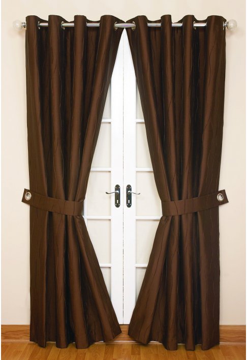 Jazz Chocolate Lined Eyelet Curtains