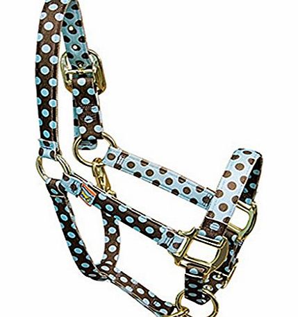 Red Haute Horse PJ Pet Products Polka Design High Fashion Premier Quality Horse Head Collar, Small, Blue/ Brown