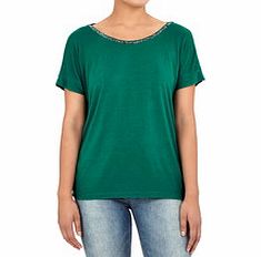 Green short-sleeved beaded detail tee