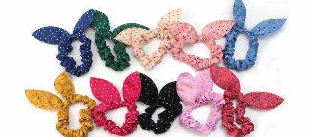 RHX 10x Cute Womens Dot Rabbit Ear Hair Bow Tie Bands Chiffon Ponytail Holder Hot