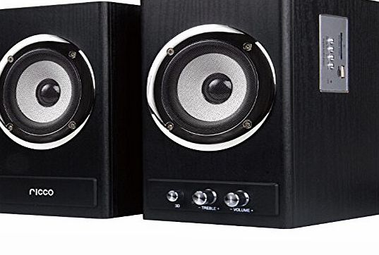 Ricco 24 W 2 Channel RMS Wooden Chrome Speaker Home Hi-Fi System with USB Flash Drive Playback T2018 - Black