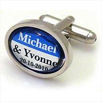 Richard Cammish Azure Blue Personalised Oval Wedding Cufflinks by