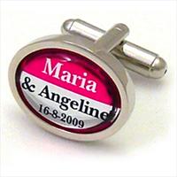 Richard Cammish Magenta Pink Personalised Oval Wedding Cufflinks