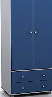 Right Deals UK Miami Blue and White Childrens 2 Door 2 Drawer Wardrobe