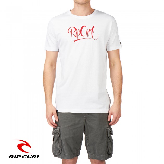 Mens Rip Curl Script Font T-Shirt - Optical White