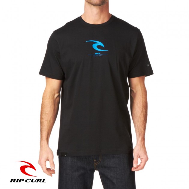 Mens Rip Curl Small Icon T-Shirt - Black Blue