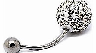 Rivertree Jewellery Crystal Disco Ball Shamballa Belly Naval Bar White 10mm Rivertree London