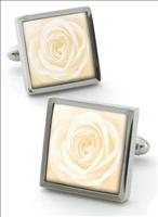 Robert Charles White Single Rose Cufflinks by