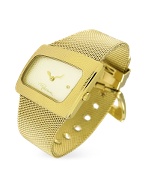 Roberto Cavalli Curvo - Ladies Gold Plated Mesh Bracelet