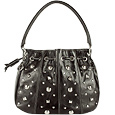 Piccadilly - Black Studded Leather Drawstring Hobo Bag