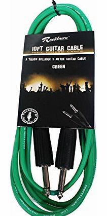 Rockburn 10 foot with Moulded 1 inch Jacks Guitar Lead - Green