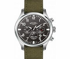 Rotary Mens Chronograph Khaki Canvas Strap Watch