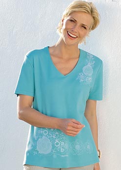 Applique V-Neck Short Sleeve T-Shirt