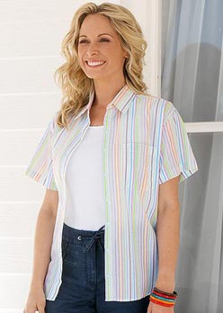 Short Sleeve Stripe Seersucker Blouse