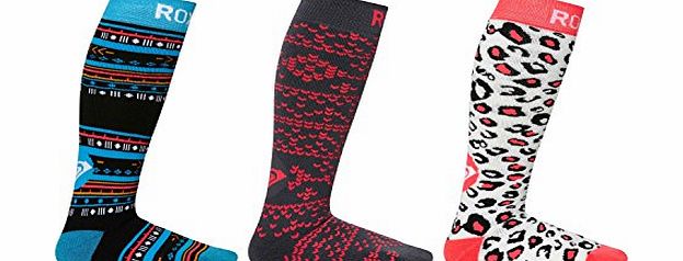 Roxy Ladies Womens 3 Pair Pack Run It Back Ski Snowboard Socks (ERJAA00051) LXL