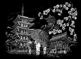 KYOTO TEMPLE LARGE ENGRAVING ART SILVER SCRAPER FOIL