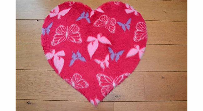 Rugs Supermarket Butterflies Heart Shaped Non Slip Machine Washable Sheepskin Style Kids Rug. Size 70cm x 70cm