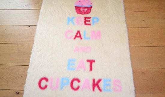 Rugs Supermarket Keep Calm And Eat Cupcakes Non Slip Machine Washable Sheepskin Style Kids Rug. Size 70cm x 108cm