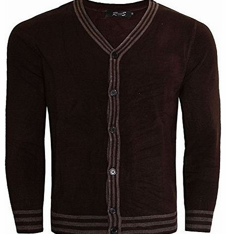 MENS CLASSIC BUTTON FRONT VINTAGE CARDIGAN GRANDAD CARDI SWEATER SIZE M-L-XL-XXL[Brown ,L]