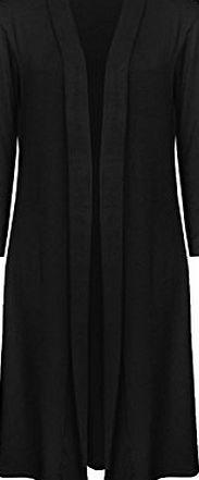 NEW LADIES LONG LACE OPEN CARDIGAN WOMEN CELEB KIMONO CARDI FULL MAXI SHRUG TOP[Black ,M]