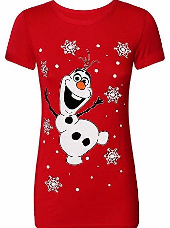 Runway Splash NEW WOMENS GIRLS OLAF FROZEN XMAS TOPS CHRISTMAS NOVELTY ROLL UP T-SHIRT SZ 8-14[Red Olaf,M/L (12-14)]