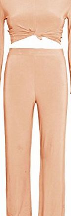 Runway Splash WOMEN LADIES CELEB KIM INSPIRED SEXY TWISTED CROP TOP amp; PALAZZO TROUSER SET 8-14[Peach ,8]