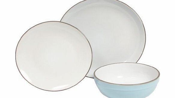 12-Piece Stoneware Quail Dinner Set, Blue