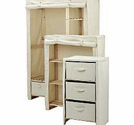 Sainsburys Double Wardrobe Canvas Polycotton 3 piece Storage set with Clothes Hanging Rail ,3 Drawer Chest amp; 3 Tier Shelf Unit