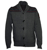 457 Grey Shawl Neck Fair Isle Cardigan