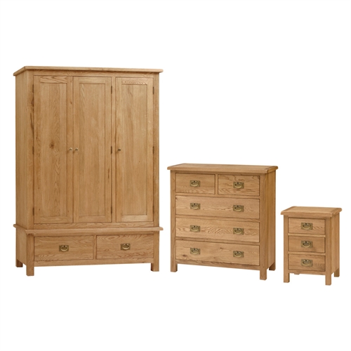 Salidbury Petite Oak Triple Wardrobe Bedroom Set