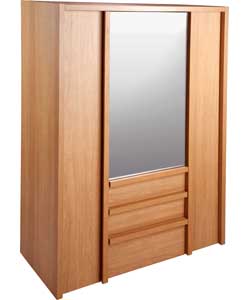 SAN Diego 3 Door 3 Drawer Mirrored Wardrobe - Oak