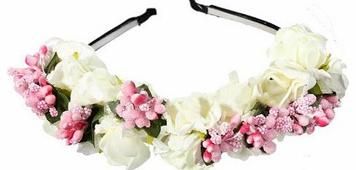 Sanwood Flower Boho Floral Headband Garland Festival Wedding Bridal Hairband (White)