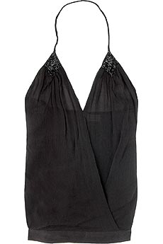 Silk crepe beaded halter top